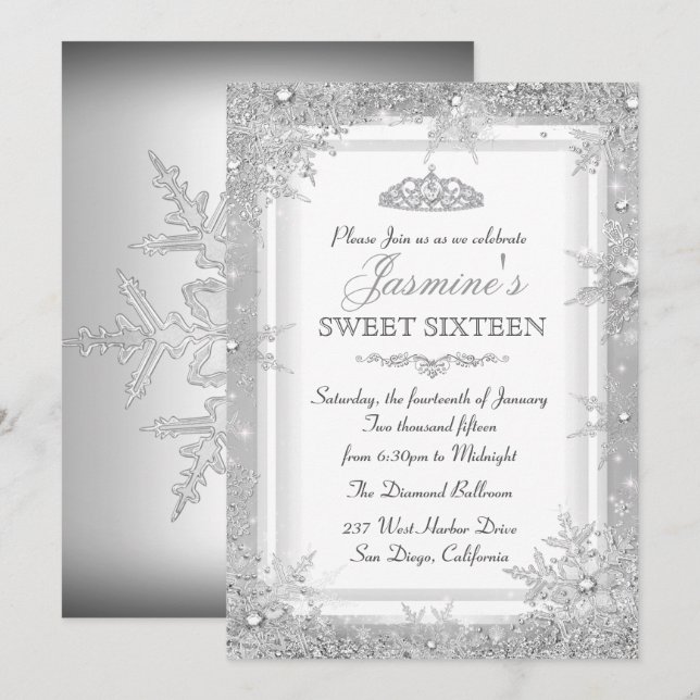 Silver Winter Wonderland Sweet 16 Invitation (Front/Back)