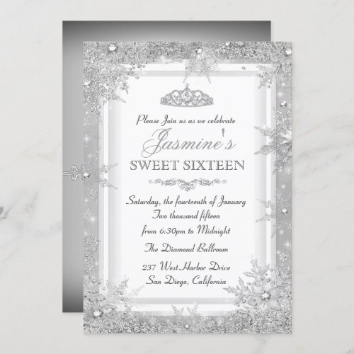 Silver Winter Wonderland Sweet 16 Invitation