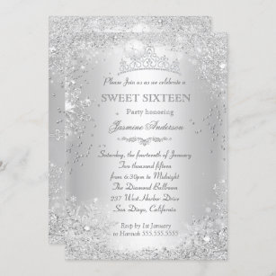 Silver Winter Wonderland Sweet 16 Tiara Invitation