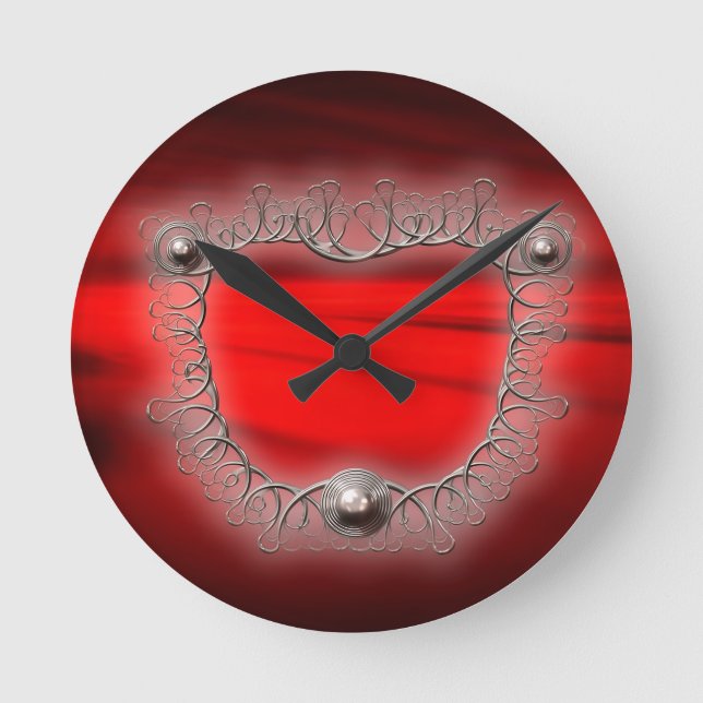 Silver Wireframe Mandelbrot Fractal Round Clock (Front)