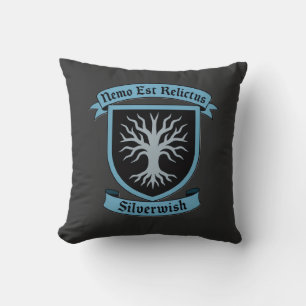 Silver Wish Guild crest & Moto Black&Blue Version Throw Pillow