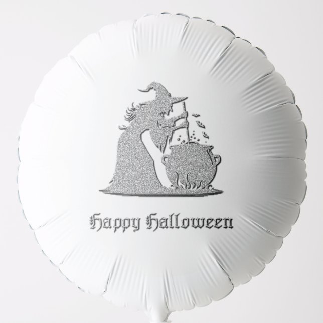Silver Witch & Cauldron Halloween Balloon (Front)