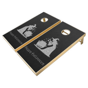 Silver Witch & Cauldron Halloween Cornhole Set