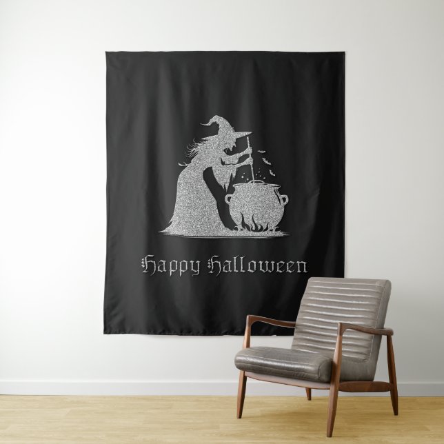 Silver Witch & Cauldron Halloween Photo Backdrop (In Situ)