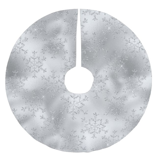SILVER WITH WINTER SILVER SNOWFLAKES BRUSHED POLYESTER TREE SKIRT (Front)