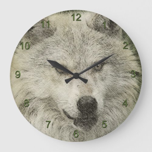 Silver Wolf Pencil Illustration Drawing Clock