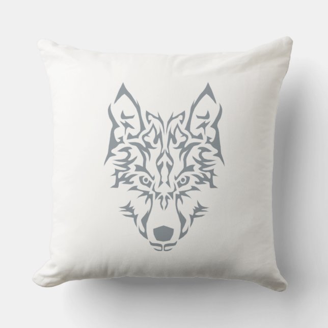 Silver Wolf Spirit Animal Throw Pillow (Front)