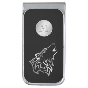 Silver Wolf Tribal Monogram Finish Money Clip