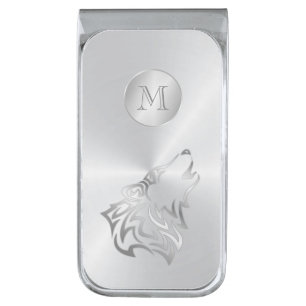 Silver Wolf Tribal Monogram Finish Money Clip