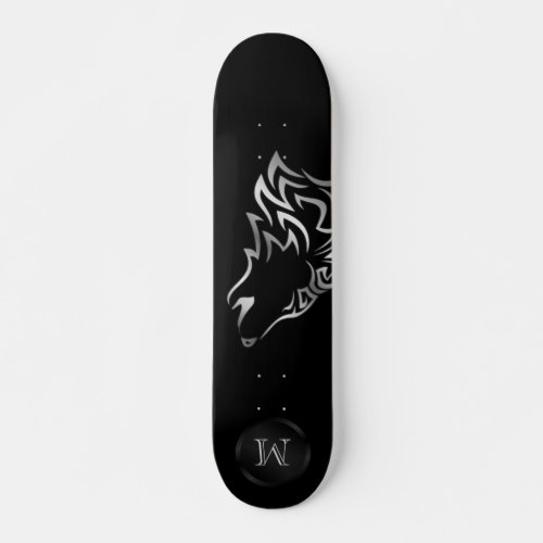 Silver Wolf Tribal Monogram Skateboard
