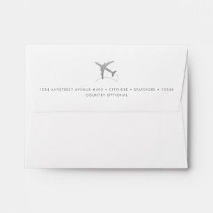 Silver World Map Airplane Destination Wedding RSVP Envelope