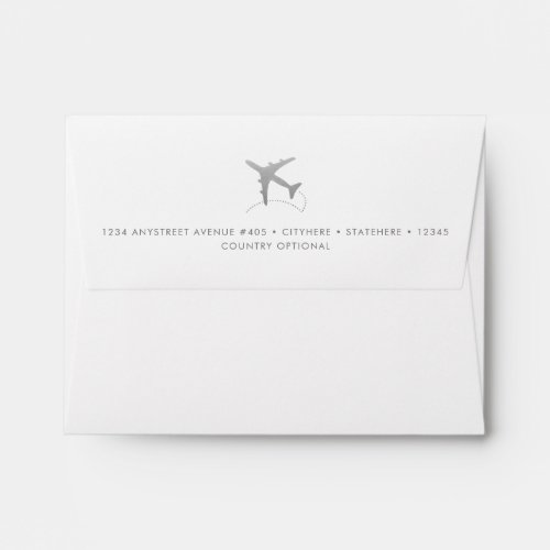 Silver World Map Airplane Destination Wedding RSVP Envelope