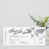 Silver World Map Boarding Pass Save the Date Card (Standing Front)