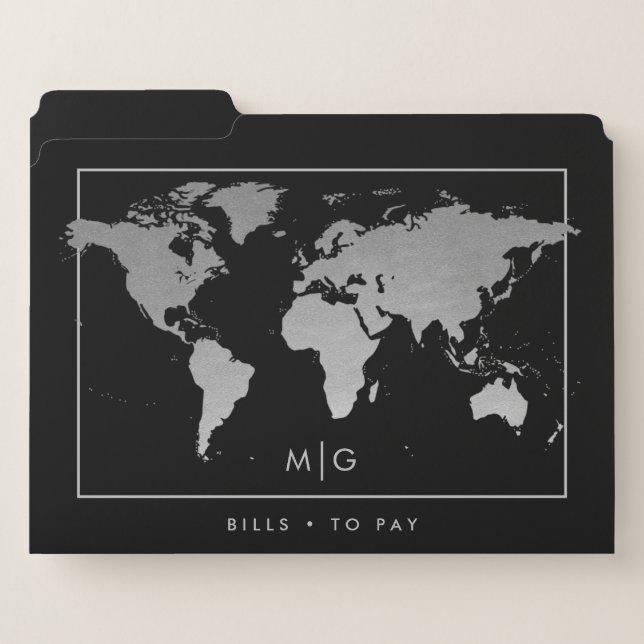 Silver World Map Classic Professional File Folder (Front Left)