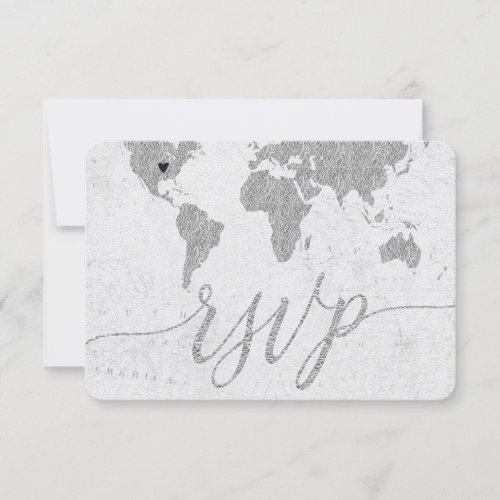 Silver World Map Custom Destination Wedding RSVP