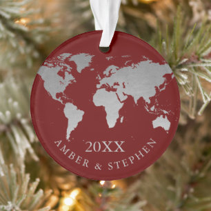 Silver World Map Travel Keepsake Personalized Ornament