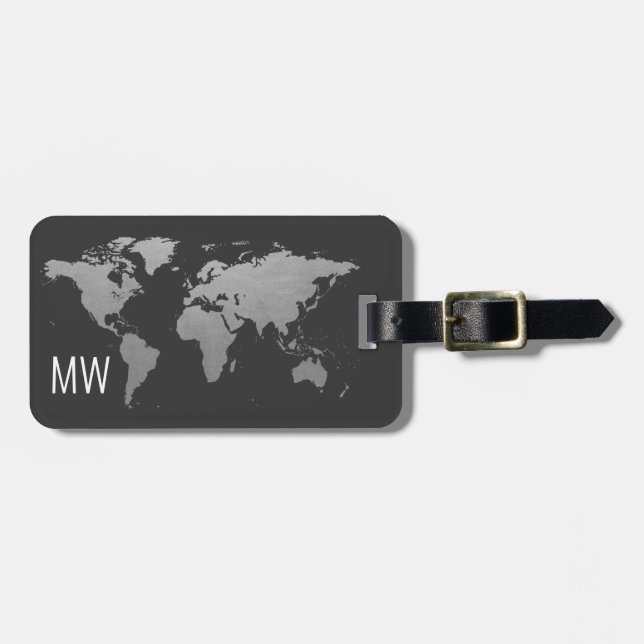 Silver World Map Travel Professional Luggage Tag (Front Horizontal)