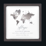 Silver world map wedding or anniversary gift gift box<br><div class="desc">Watercolor metallic silver effect world map wedding or anniversary gift. Beautiful classic silver world map with removable heart to show wedding or honeymoon location. Ideal gift for location weddings. Heart can be hidden if not needed.</div>