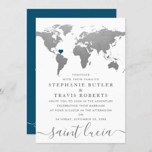 Silver World Travel Map Destination Wedding Invitation