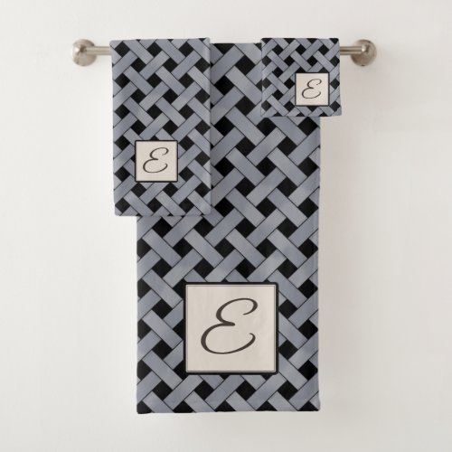 Silver Woven Rattan on Custom Color with Monogram Bath Towel Set