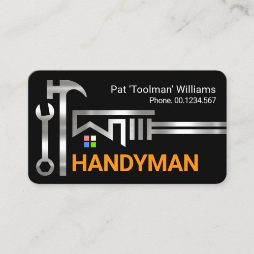 Silver Wrench Tools Rooftop Silhouette Business Card