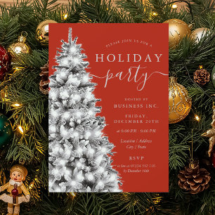 Silver Xmas Tree Corporate Holiday Red Invitation