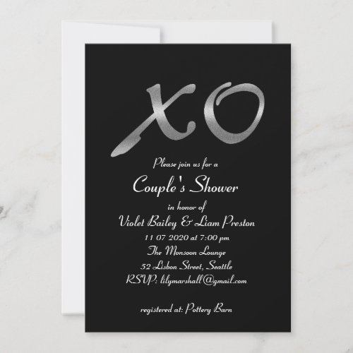 Silver XOs Couples Shower Invitation