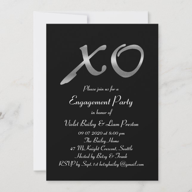 Silver XO's Engagement Party Invitation (Front)