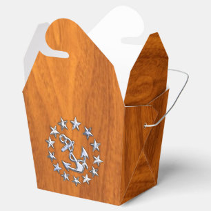 Silver Yacht Flag on Nautical Teak Wood Print Favor Boxes