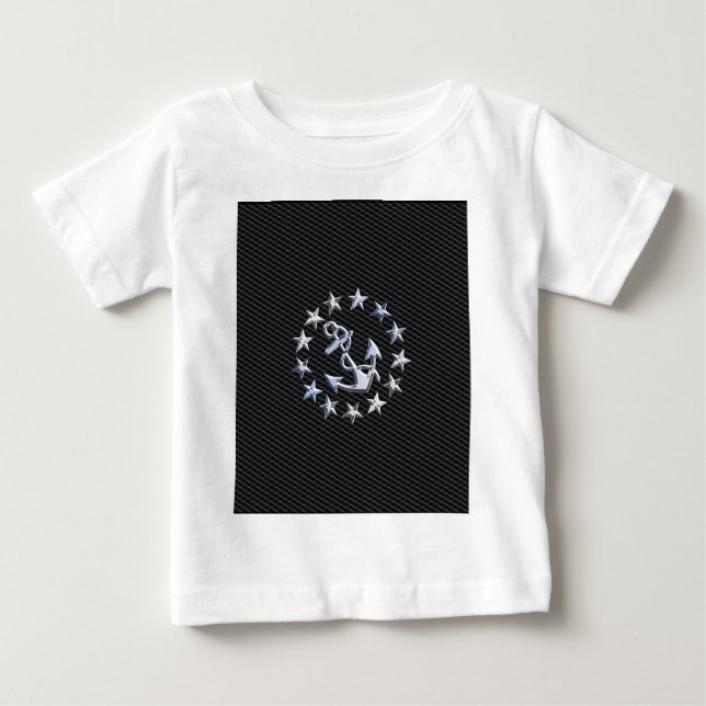 Silver Yacht Naval Flag on Charcoal Grille Baby T-Shirt (Front)