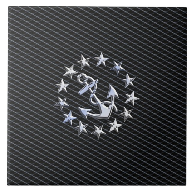 Silver Yacht Naval Flag on Charcoal Grille Ceramic Tile (Front)