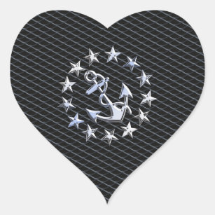 Silver Yacht Naval Flag on Charcoal Grille Heart Sticker