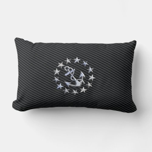 Silver Yacht Naval Flag on Charcoal Grille Lumbar Pillow