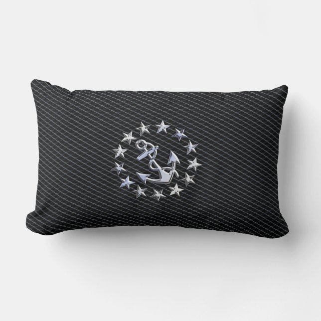 Silver Yacht Naval Flag on Charcoal Grille Lumbar Pillow (Front)