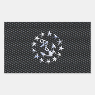 Silver Yacht Naval Flag on Charcoal Grille Rectangular Sticker