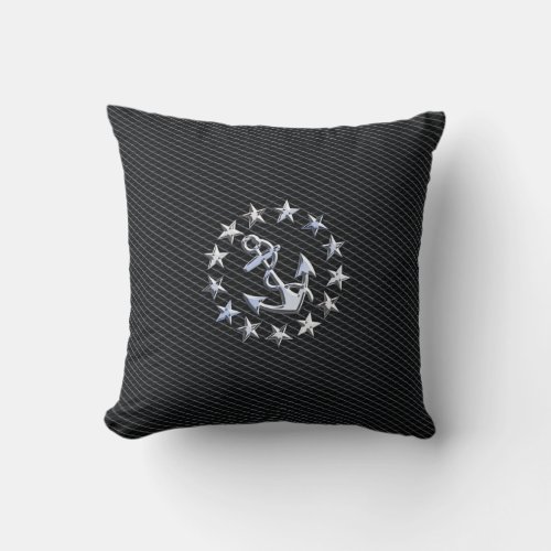 Silver Yacht Naval Flag on Charcoal Grille Throw Pillow