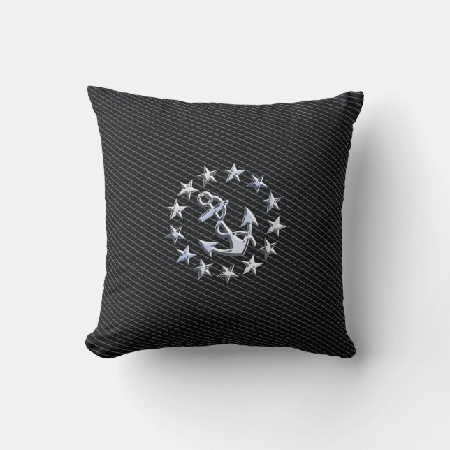 Silver Yacht Naval Flag on Charcoal Grille Throw Pillow (Front)