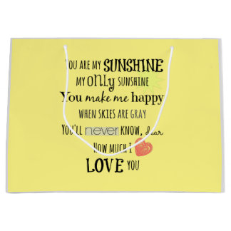 Silver & Yellow; You are My Sunshine Quote Large Gift Bag