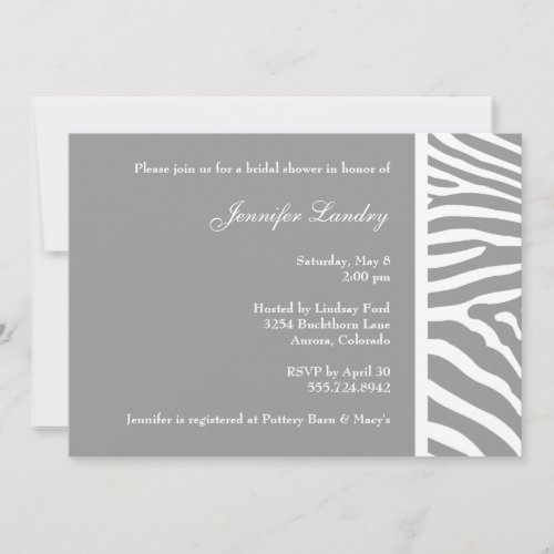 Silver Zebra Bridal Shower Invitation