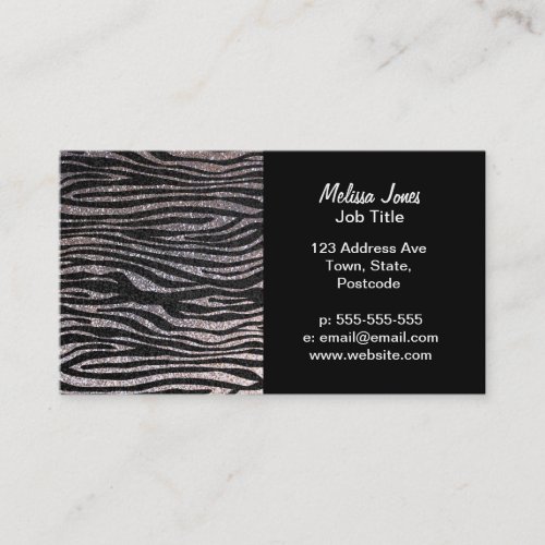 Silver zebra stripe pattern (faux glitter bling) business card template