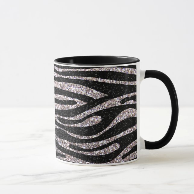 Silver zebra stripe pattern (faux glitter bling) mug (Right)