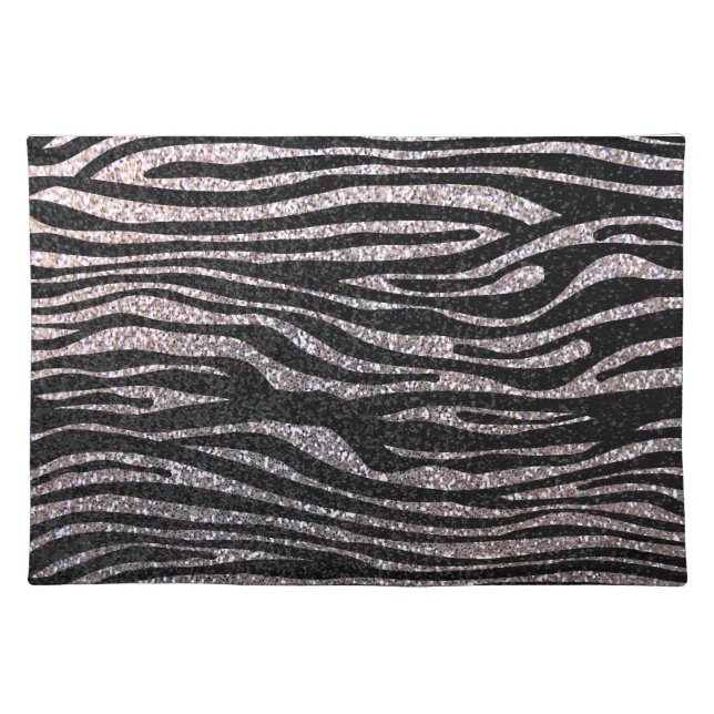 Silver zebra stripe pattern (faux glitter bling) placemat (Front)