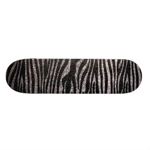 Silver zebra stripe pattern (faux glitter bling) skateboard deck