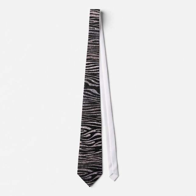 Silver zebra stripe pattern (faux glitter bling) tie (Front)