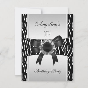 Silver Zebra White Black Jewel 30th Birthday 2 Invitation