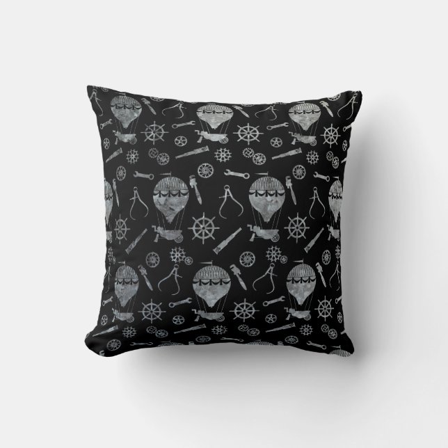 Silver Zinc Steampunk Balloon Theme Throw Pillow (Front)