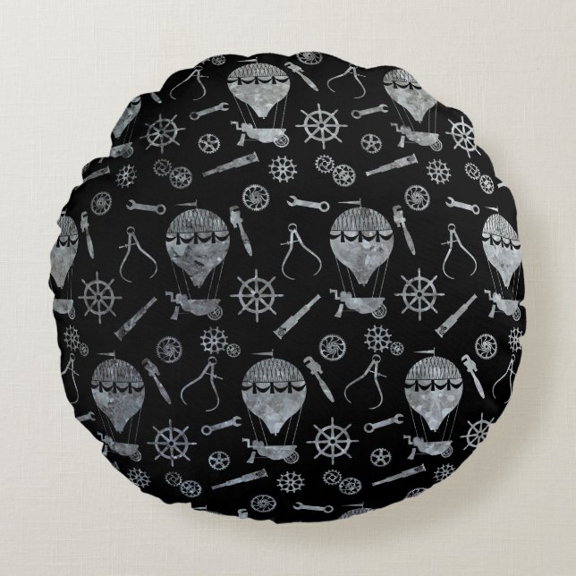 Silver Zinc Steampunk Balloons Theme Round Pillow (Front)