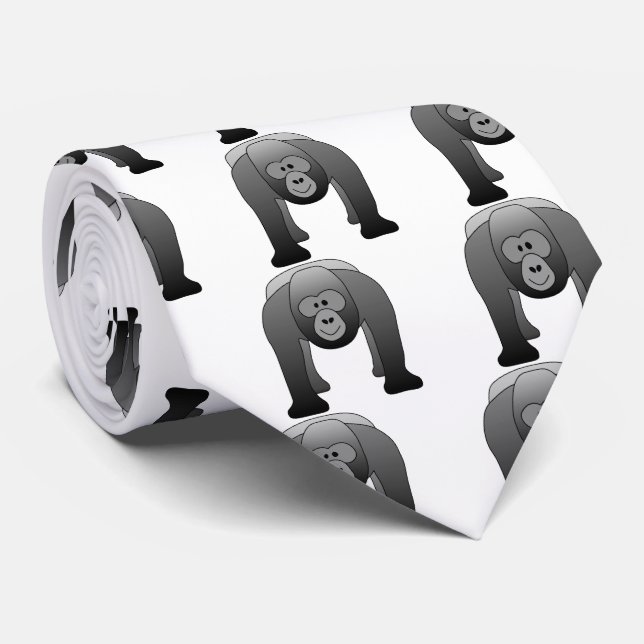 Silverback Gorilla Cartoon Neck Tie (Rolled)