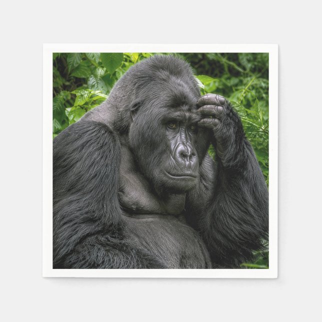 Silverback Gorilla Deep In Thought Napkins (Front)