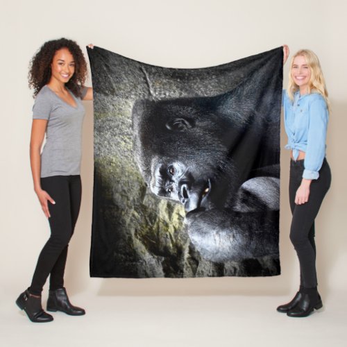 Silverback Gorilla in Deep Thought Fleece Blanket